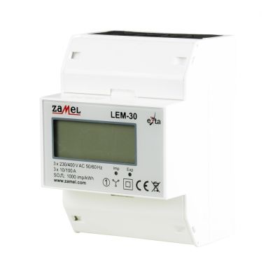 Licznik energii elektrycznej 3-fazowy LCD 100A 4-MOD TYP: LEM-30 EXT10000235 ZAMEL (EXT10000235-WPL)